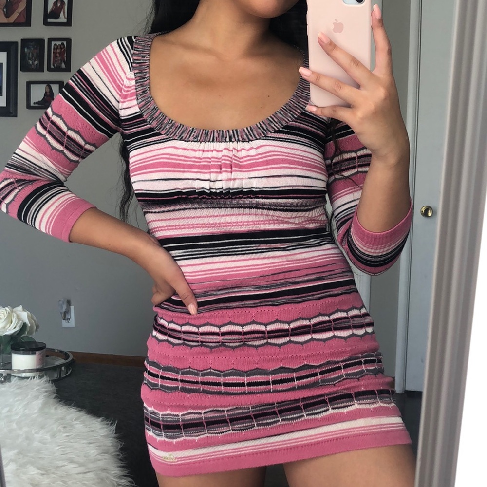 GUESS Bodycon Striped Long Sleeve Dress